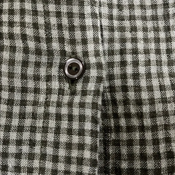 Eileen Fisher Loden Green Gingham Puckered Organic Linen Dress XS NWT
